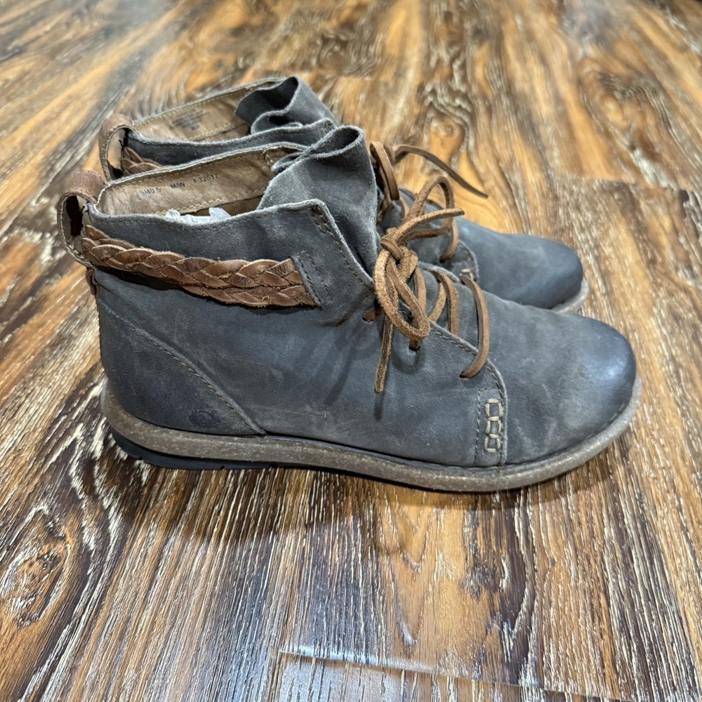 Born Womens Grey Leather Braided Lace Up Ankle Boots F32517 Size 9‎ Temple Suede